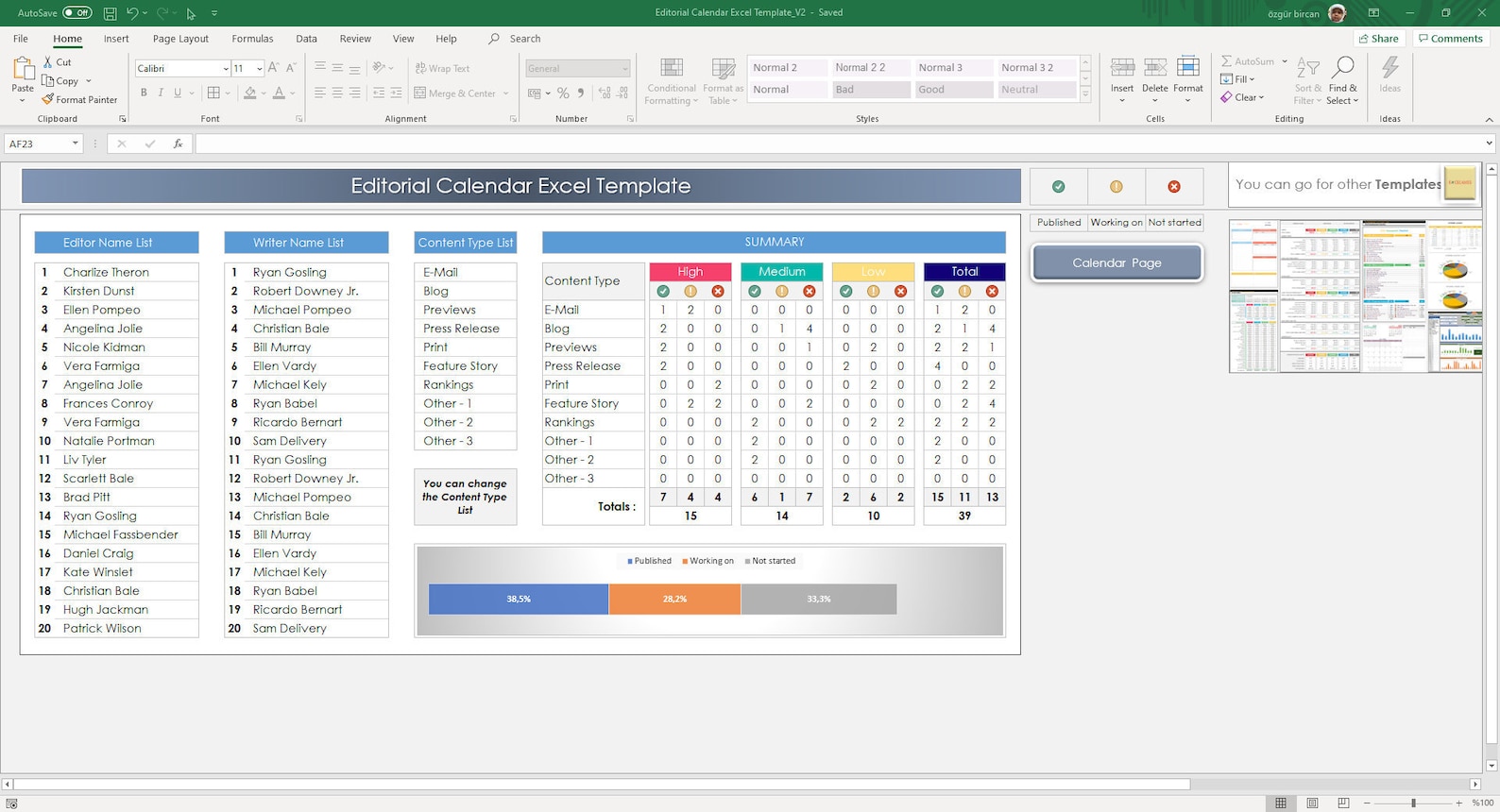 Editorial Calendar Excel Template Content Calendar - Etsy
