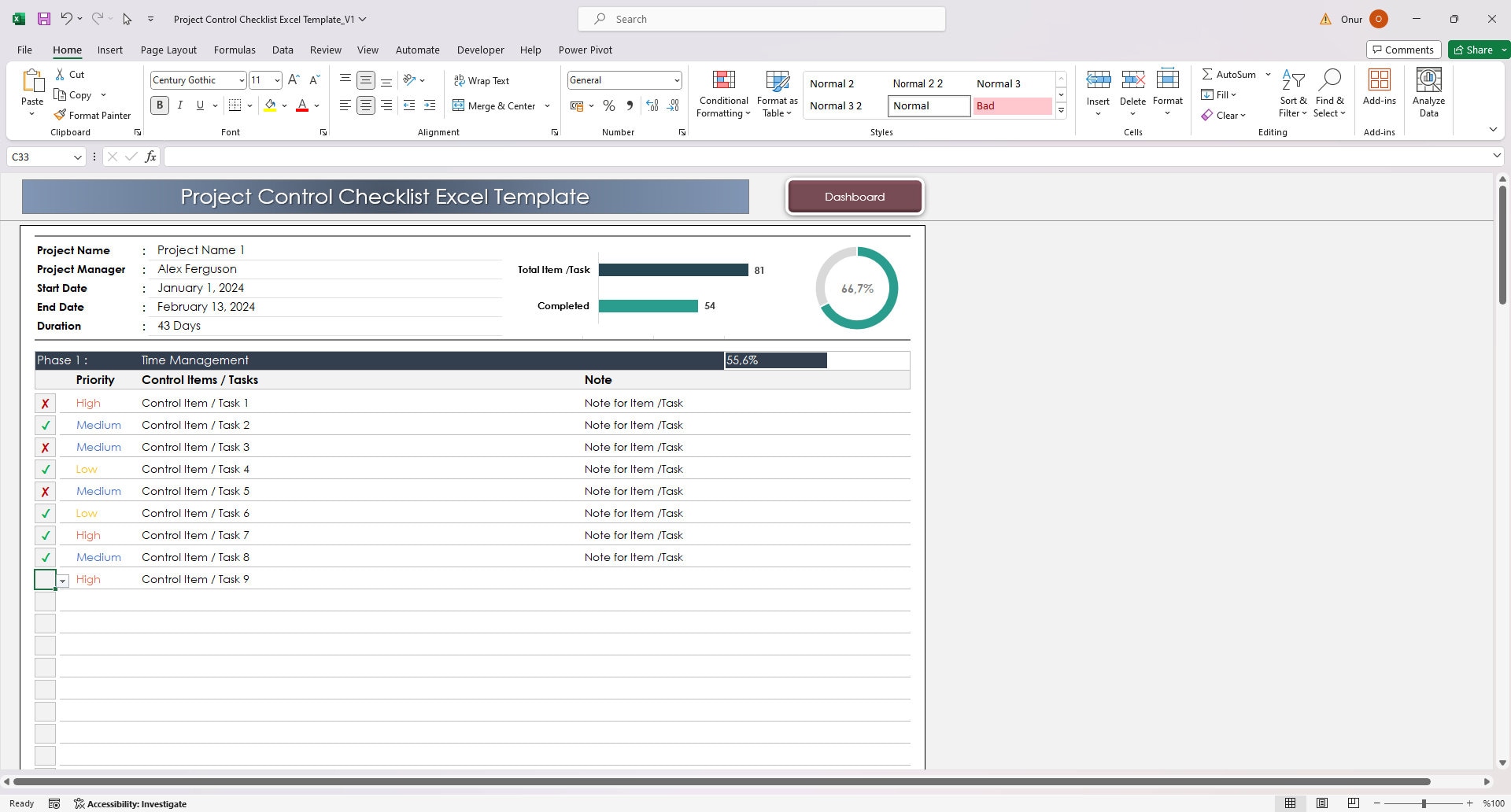 Project Control Checklist: Excel Control & Task Tracker Template - Etsy UK