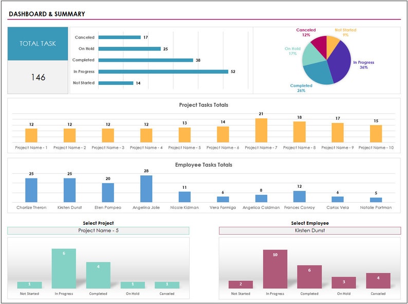 Employee Task List Excel Template | Project & Team Task Tracker ...
