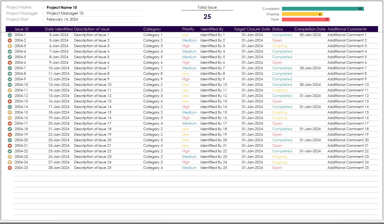Issue Tracker Excel Template | Project Issue Log & Bug Tracking ...