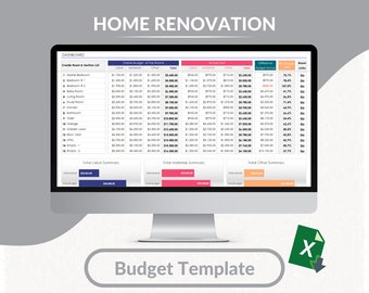 Renovación del hogar / Plantilla de Excel del presupuesto de remodelación del hogar / Planificador de presupuesto de renovación de la casa / Hoja de gastos de actualización de la propiedad / Presupuesto de remodelación