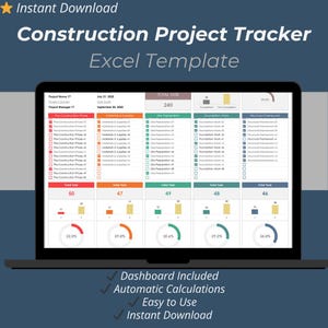 Construction Project Tracker Excel Template – Contractor Checklist, Task Manager & Progress Dashboard for 25 Projects