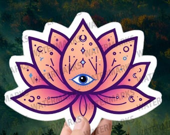 Lotus Flower Sticker with Mystical Eye | Spiritual Boho Vinyl Sticker | Perfect for Laptops, Water Bottles, and Journals