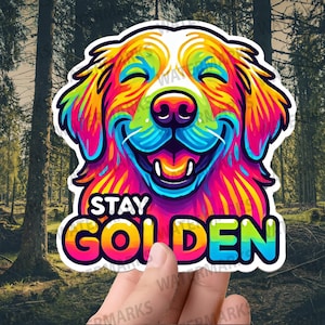 Adesivo colorido Golden Retriever "Stay Golden" – Decalque à prova d'água Vibrant Dog Lover