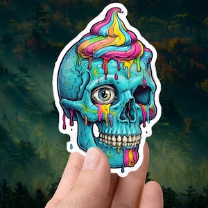 Melting Skull with Colorful Ice Cream Sticker – Vibrant Gothic Art Decal
