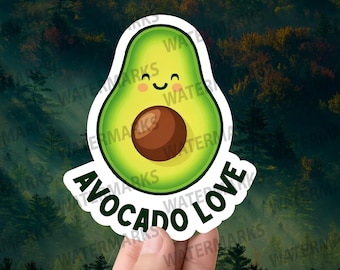 May include: A green avocado sticker with a smiling face and the text "Avocado Love".