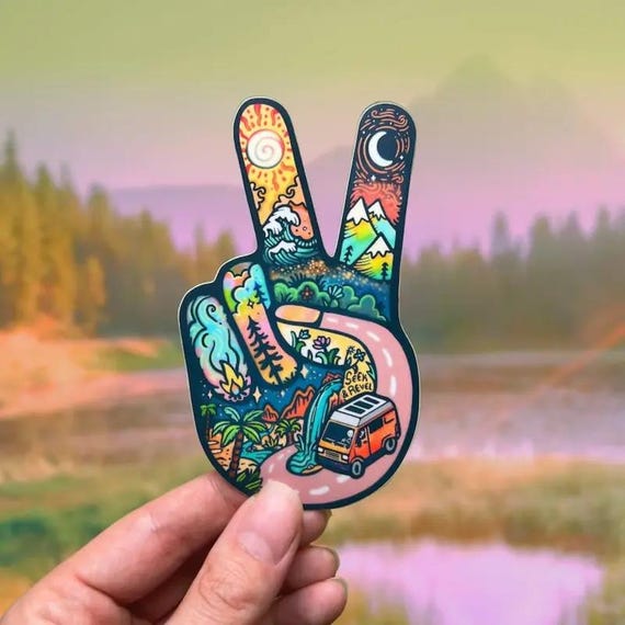 Adventure Peace Sign Sticker - Waterproof Vinyl, Perfect for Hiking, Van Life, Nature Lovers, and Outdoor Enthusiasts (4x2.33)Phones Laptop