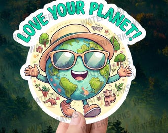 Milieuvriendelijke sticker Love Your Planet – schattige vinylsticker aarde