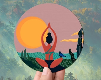 Sunset Yoga Sticker | Zen Meditation Art | Peaceful Nature Scene | Yoga Pose | Relaxation & Balance Sticker for Journals,Bottles,Laptops