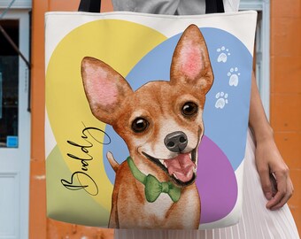 Chihuahua Illustration Tote Bag – Personalized Dog Lover Gift