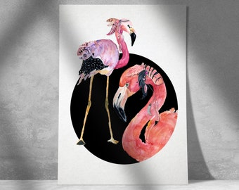 Pink Flamingos Watercolor Print – Boho Style Art (Digital Download)
