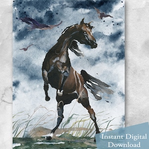 Black Horse – Digital Print | Wall Art Wild Horse | Horse and Dramatic Sky | &quot;Horse Lovers&quot; collection | Instant Digital Download