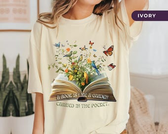 Maglietta floreale per amanti dei libri, colori confortevoli, maglietta vintage da bibliotecaria, regalo per gli amanti dei libri