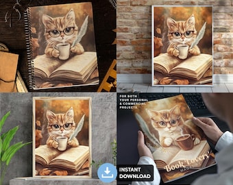 Gifts for Bookish Cat Lovers | Magic Orange Tabby Cat Library Wall Art Print | Digital Download