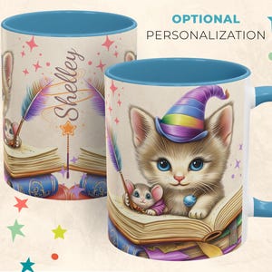 Personalized Cat and Book Lover Mug, Gift for Reader, Custom Coffee Mug, Librarian Kitty Cup, Gift for Cat Moms and Kids, Bookish Cat Mom
