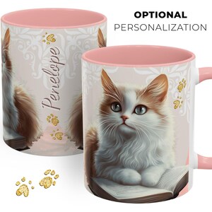 Personalized Cat and Book Lover Mug, Gift for Reader, Custom Coffee Mug for Pet Lover, Librarian Kitty Cup, Gift for Her, Bookish Cat Mom