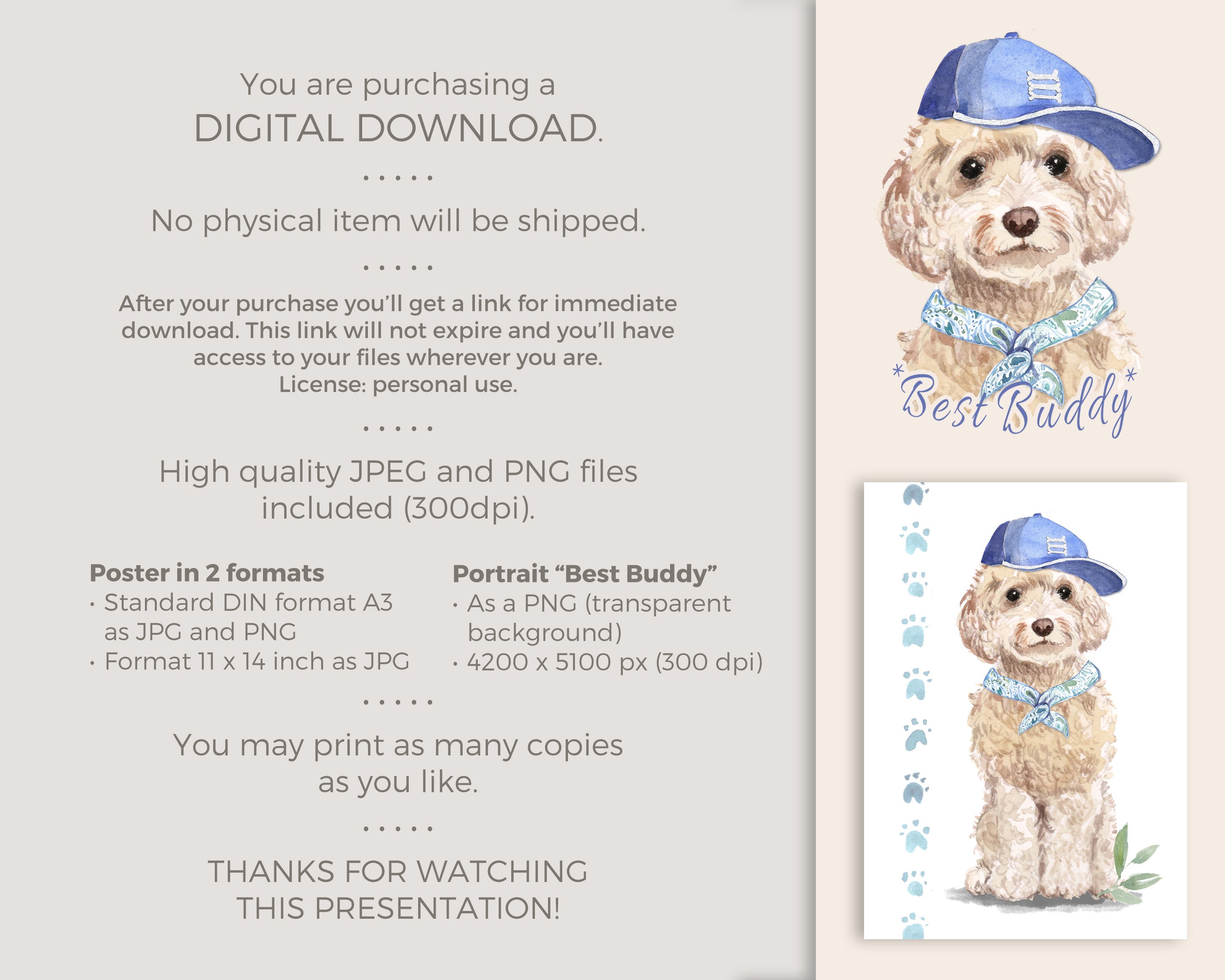 Cockapoo With Blue Cap Digital Download Dog Portrait Cockapoo Poster to ...