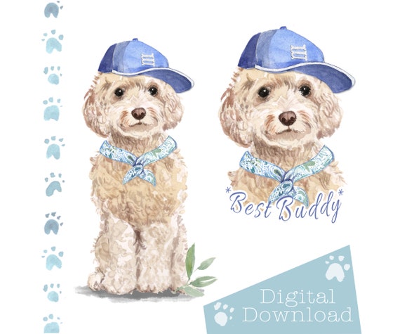 Cockapoo With Blue Cap Digital Download Dog Portrait | Etsy