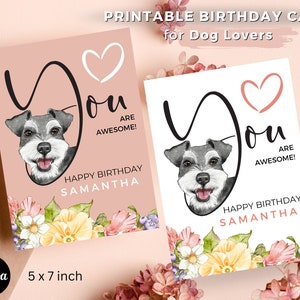Printable Dog Birthday Card – Dog Lovers Card Mini Schnauzer, 5x7 Greeting Card, Best Friend Birthday Card, Digital Birthday Card