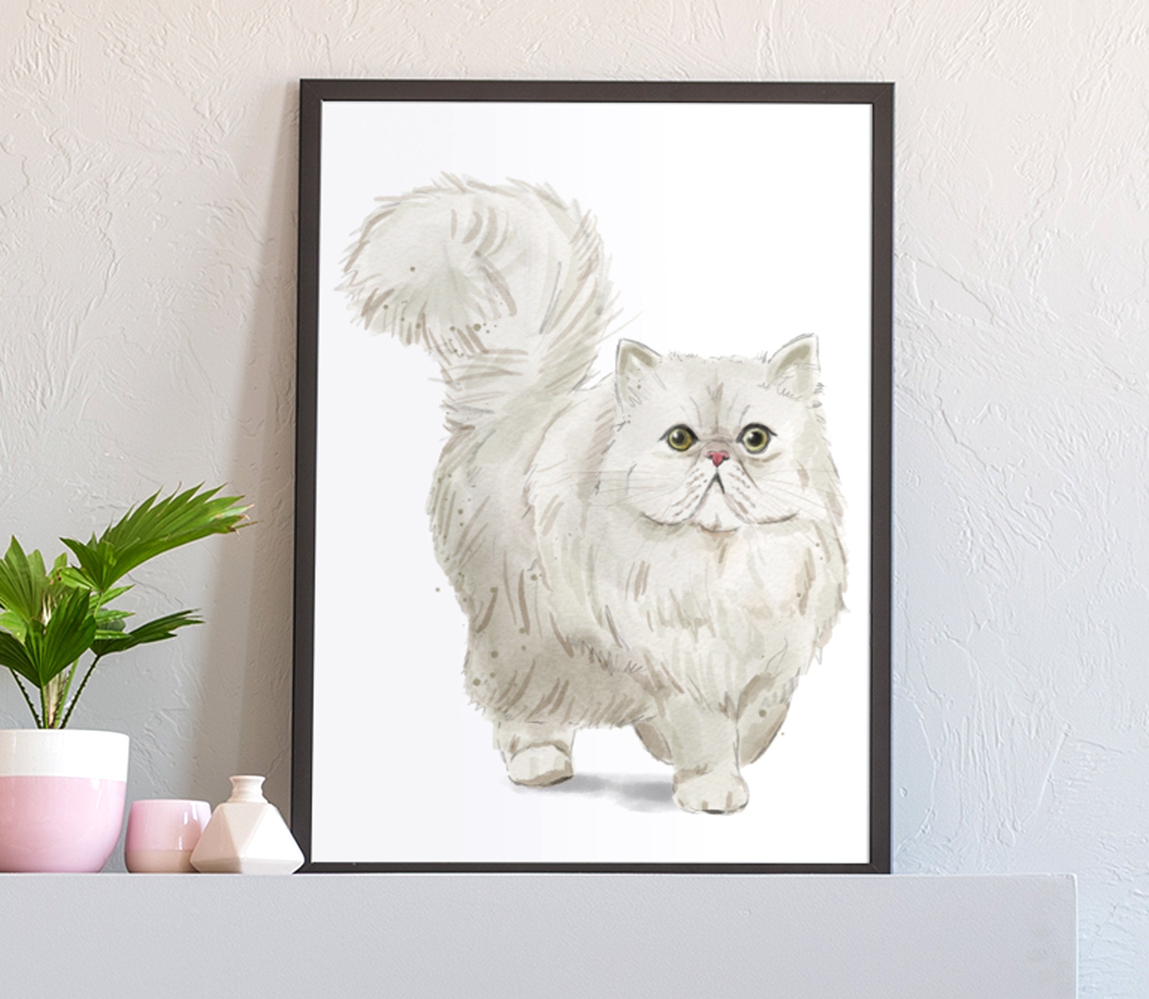 Persian Cat on White Art Print Cat Lover's Poster - Etsy