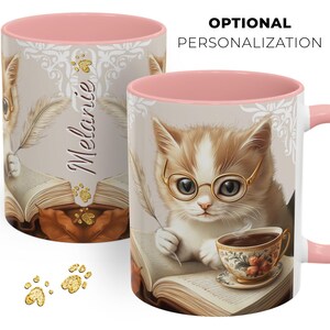 Personalized Cat and Book Lover Mug, Gift for Reader, Custom Coffee Mug for Pet Lover, Librarian Kitty Cup, Gift for Her, Bookish Cat Mom