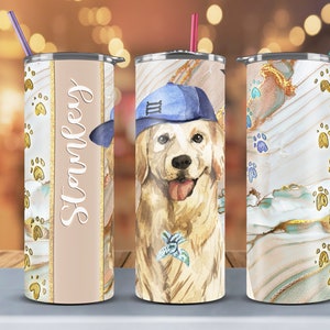 Golden Retriever Tumbler – Add Your Own Name Skinny Tumbler Seamless Sublimation Template Download 20oz Straight and Tapered – Dog Tumbler