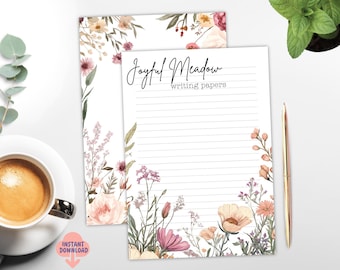 Floral Stationery A4 – Joyful Meadow Writing Paper, Lined & Blank (Digital Download)