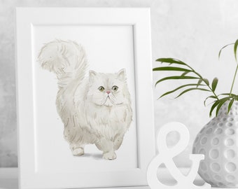 ペルシャ猫のアートプリント - 水彩画のペットの肖像画 - Etsy 日本