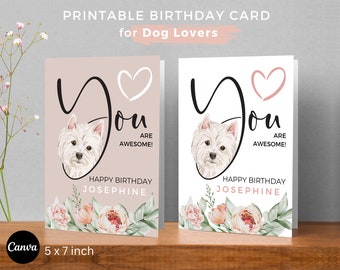 Editable Dog Birthday Card – Dog Lovers Card Westie, 5x7 Greeting Card, Best Friend Birthday Card,  Westie Gift Card, Digital Birthday Card