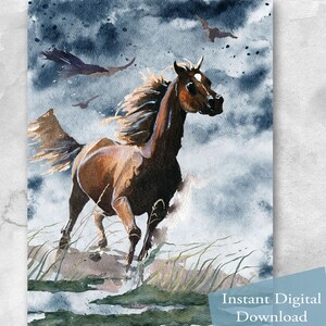 Brown Horse – Digital Print | Wall Art Wild Horse | Horse and Dramatic Sky | &quot;Horse Lovers&quot; collection | Instant Digital Download