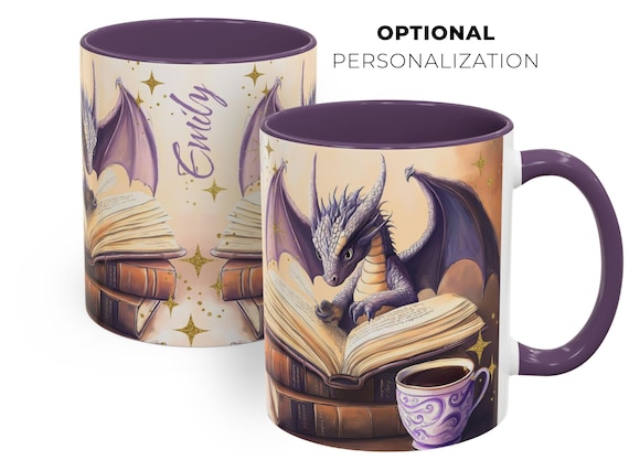 Bookish Dragon Coffee Mug, Fantasy Book Lover Gift (Optional Personalization)
