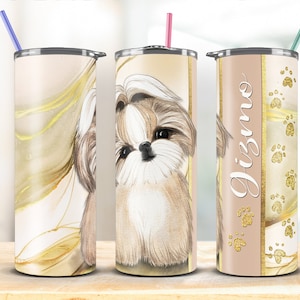 Shih Tzu Tumbler – Add Your Own Name Skinny Tumbler Seamless Sublimation Design Download 20oz Straight and Tapered Tumbler Wrap Template