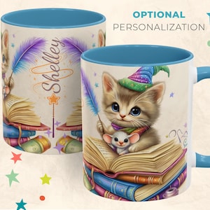 Personalized Cat and Book Lover Mug, Gift for Reader, Custom Coffee Mug, Librarian Kitty Cup, Gift for Cat Moms and Kids, Bookish Cat Mom