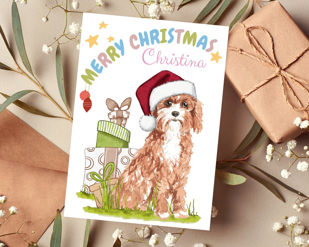 Cavapoo Christmas Card – Personalized Dog Holiday Card Template (canva ...