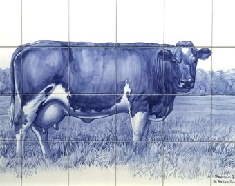 Cow Traditional Portuguese Blue Farm House Kitchen Tile Mural / Portuguese Tiles / Ref. 048