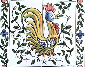 Portuguese Rooster Traditional Kitchen Backsplash Tile Mural / Portuguese Tiles / Ref. 042