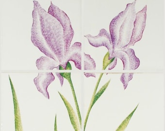 Iris Flowers Portuguese Kitchen Tile Mural / Portuguese Tiles / Home Decor