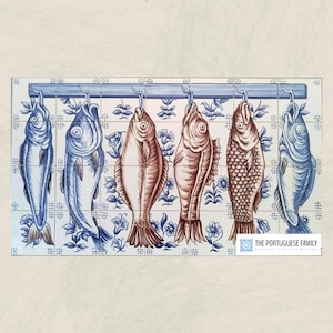 Fishes Traditional Blue and Brown Portuguese Kitchen Backsplash Tile Mural / Portuguese Tiles / Ref. 035
