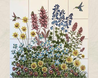 Wildflowers Portuguese Tile Mural – Garden Hand-Painted Traditional Azulejo Wall Art
