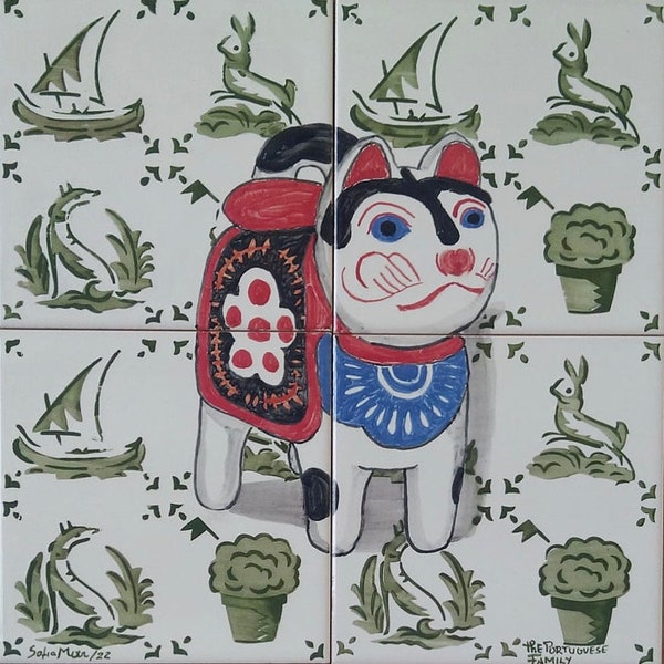 Inu Hariko Japanese Art Portuguese Tile Mural / Portuguese Tiles / Ref. 031