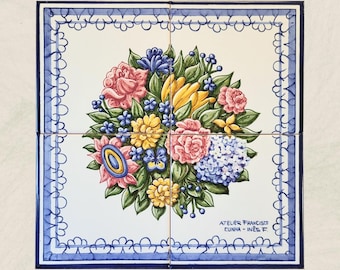 Colourful Flower Vase, Traditional Portuguese Kitchen Backsplash Tile Mural /Portuguese Tiles