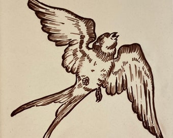 Oiseau d’hirondelle brune / Tuile portugaise Andorinha / Décoration intérieure