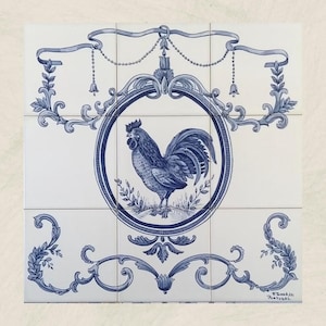 Portuguese Rooster Traditional Blue Kitchen Backsplash Tile Mural / Portuguese Tiles / Ref. 041