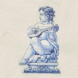 Mural de azulejos para salpicadero de cocina, diseño tradicional portugués azul con ángel barroco, azulejos portugueses, decoración del hogar, decoración de pared