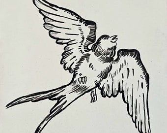 Oiseau d’hirondelle noire / Tuile portugaise rustique Andorinha / Décoration intérieure