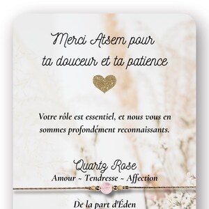 Bracelet ATSEM personnalisable – Cadeau fin d’année scolaire – Pierre naturelle – Merci ATSEM – Carte message – Emballage cadeau inclus