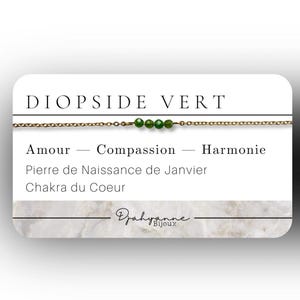 Bracelet Diopside Vert Pierre Naturelle – Bijou Harmonie, Ancrage et Ouverture du Cœur – Cadeau Spirituel – Carte Signification Incluse