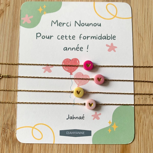 Bracelet cadeau Nounou, Merci Nounou, Bracelet cadeau fin d'année, Bracelet cadeau avec message personnalisable