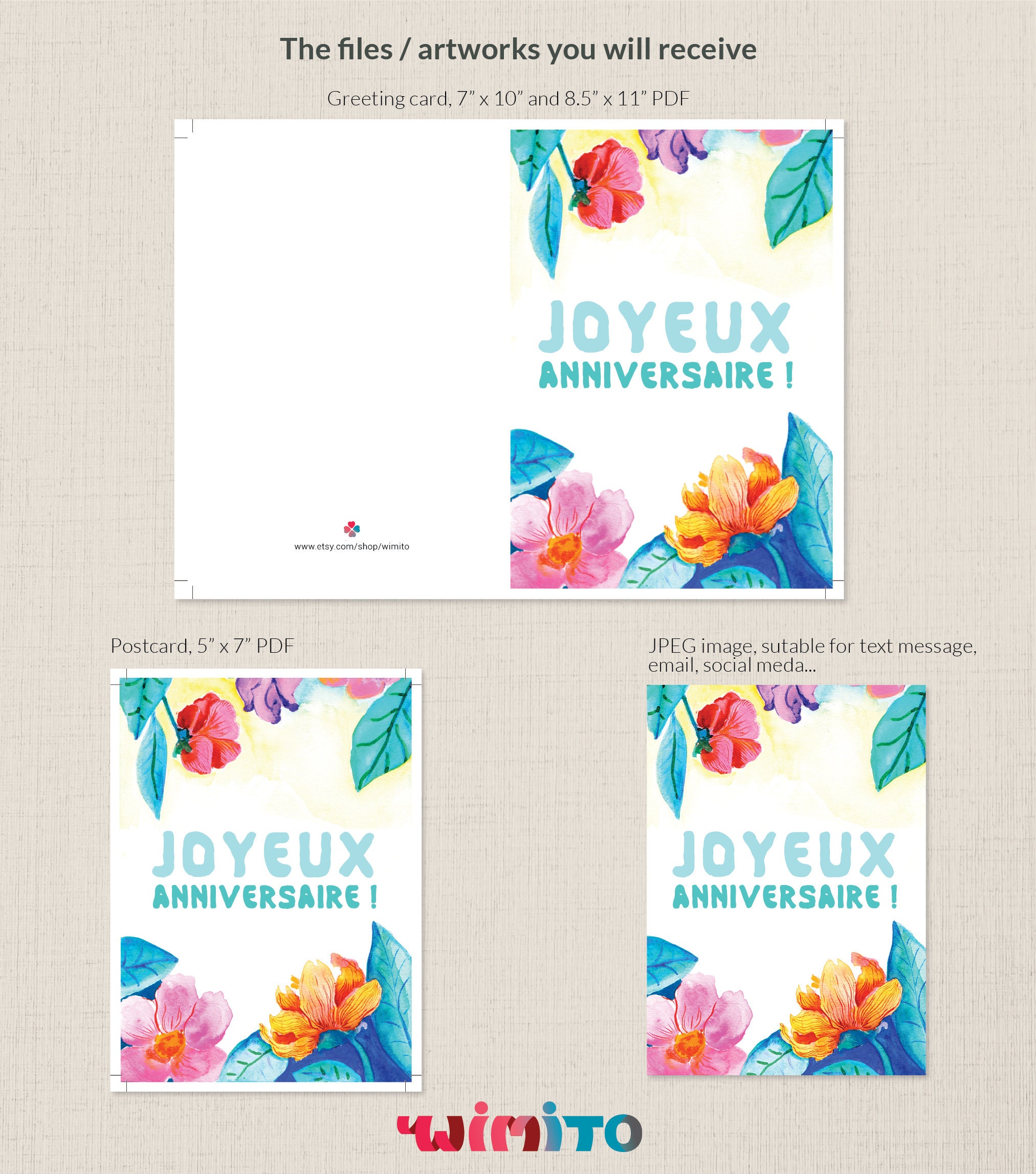 Joyeux Anniversaire, Send Online Or/and Print French