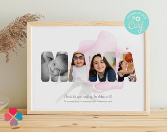 Buon compleanno mamma. Collage di foto modificabili per mamma. Collage di foto modificabili. Stampabile. Regalo per la mamma per il giorno delle madri.